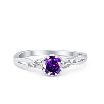 Art Deco Wedding Ring Round Simulated Amethyst CZ 925 Sterling Silver
